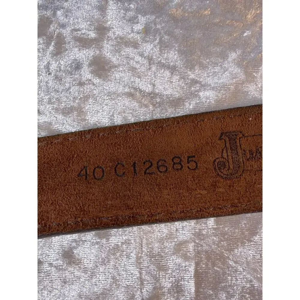 Justin USA Leather‎ Belt American Flag Western Buckle Brown Size 40 Cowboy